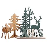 🦌 Paquete: 3 juegos de adornos de navidad de madera, un grupo de árbol de Navidad, renos y “Xmas” (3 piezas), un juego de reno (5 piezas) y un juego de árbol de Navidad de color natural (2 piezas),