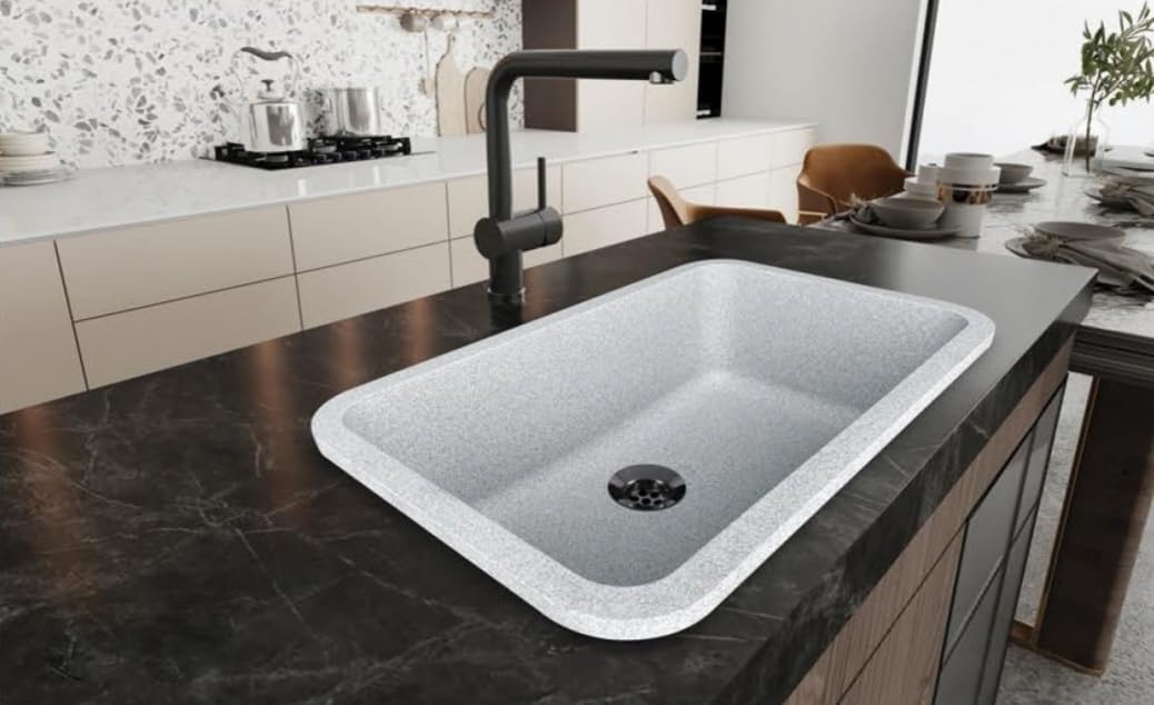 Qualito Granite Quartz Kitchen Sink 31x19 Inch White Colour | Single Big Bowl Quartz Sink | Matt Finish Kitchen Sink with Sink Coupling and Sink Waste Pipe | Granite Sink (31x19 White Quartz Sink) (B0D4TMVZ21) Amazon Price History, Amazon Price Tracker