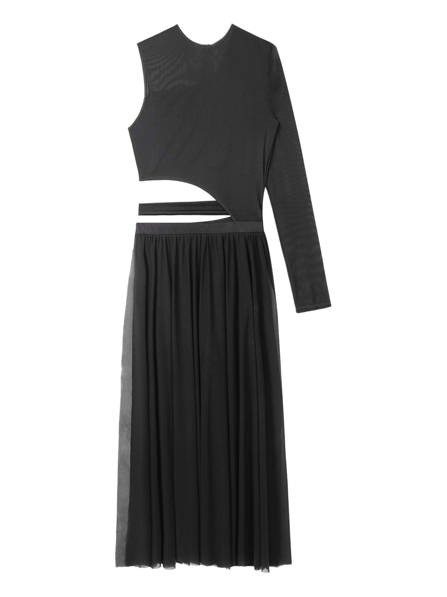 Damen Tanzkleid Eiskunstlauf Kleid Ballettanzug Lang Ballettkleid EIN Schulter Latein Rumba Tango Kleid Ballsaal Dancewear
