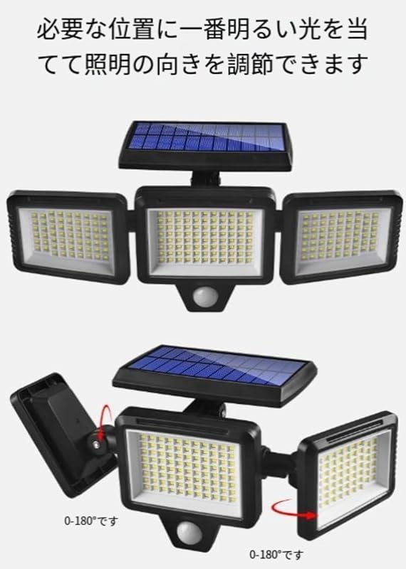ソーラーライト 屋外用 防水 センサー機能 知能モード 大容量電池 超高輝度 360&deg; 角度調整可能 自動点灯/消灯 防犯・防災対応