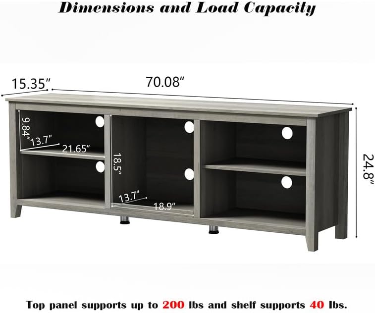 Miniatura 3 de ADKOT Soporte de TV retro para televisores de hasta 60 pulgadas, consola de TV con centro de entretenimiento con 5 compartimentos de almacenamiento