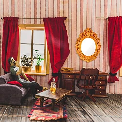 5 Pieces Miniature Dollhouse Mirror European Frame Mirror Dollhouse Victorian Baroque Wall Mirror Miniature Bedroom Mini Furniture Accessory For 1/12 Dollhouse Decor, Gold And Silver (Classic Style) #TOP4
