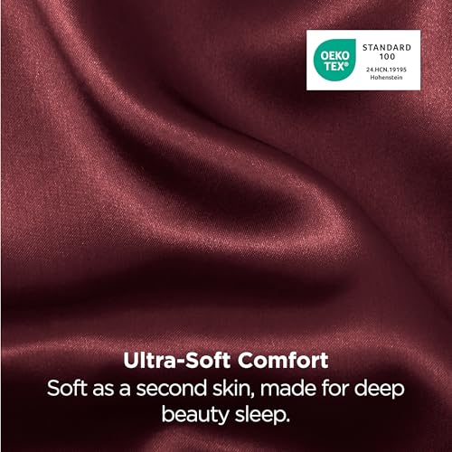 Image of Bedsure Satin Pillowcases, Similar to Silk Pillow Cases Queen Size Set of 2, Burgundy Red Pillow Covers Case with Envelope Closure, Burgundy Home Decor Gifts for Women Men, 20x30 Inches, 2pcs