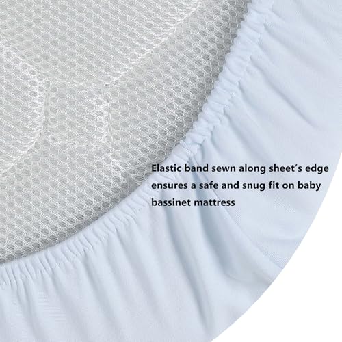 Image of Onacosht 100% Organic Cotton Bassinet Sheets 35 inch x 20 inch Compatiable with AMKE 3 in 1 & Gofirst Baby Bassinet, 2 Pack Jersey Knit Fitted Sheet for Baby Boy and Girl, Grey and Pastel Blue