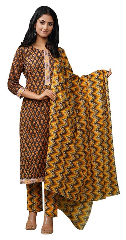 Ensemble Kurta et Pantalon avec Dupatta pour Femme en Coton Traditionnel Indien