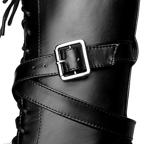 Parisuit Women's Chunky High Heel Lace Up Mid Calf Boots Goth Buckle Platform Combat Boots Punk Zip Up Booties4