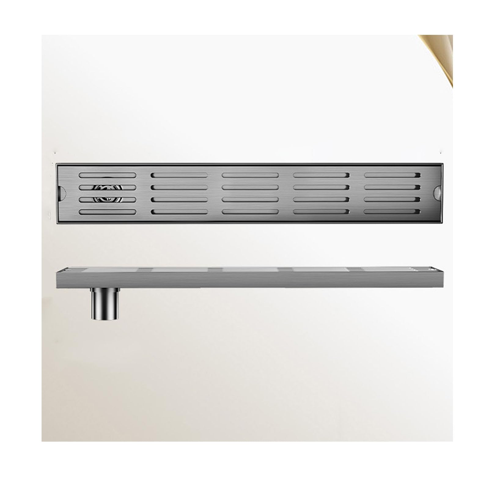 Linear Shower Drain with Removable Grid Grate Cover,Rectangle Shower Floor Drain,Linear Drain with Hair Strainer,Center Drainage,8 * 120cm,Side Drainage-8 * 60cm