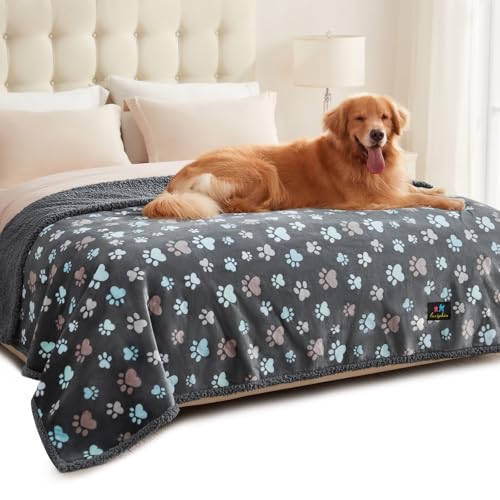 Image of Luciphia Waterproof Pet Blankets for Couch Sofa Bed Cover Liquid Pee Proof Washable Soft Fluffy Large Dog Blanket Reversible Furniture Protection Grey Paw Thicken X-Large(85 inch x 57 inch)