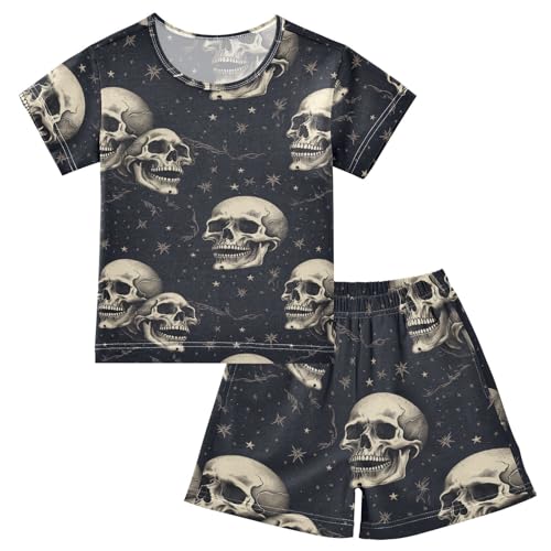 ALAZA Vintage Skull Stars Pajama Set Short Sleeve Sleepwear Soft Lounge Nightwear