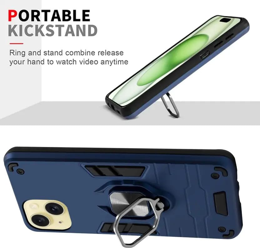 Image of AIBEX Armor Back Cover Compatible for Apple iPhone 13| Rugged Shockproof Case with Ring Holder & Kickstand | Military-Grade Protection | Magnetic Car Mount Compatible
