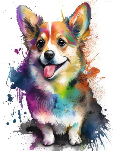 UPABLUNSO Diamond Painting Kit, DIY Corgi in Watercolors Diamond Painting