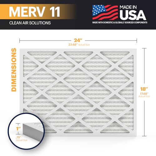 Image of BNX TruFilter 18x24x1 Air Filter MERV 11 (2-Pack) - MADE IN USA - Allergen Defense Electrostatic Pleated Air Conditioner HVAC AC Furnace Filters for Allergies, Dust, Pet, Smoke, Allergy MPR 1200 FPR 7