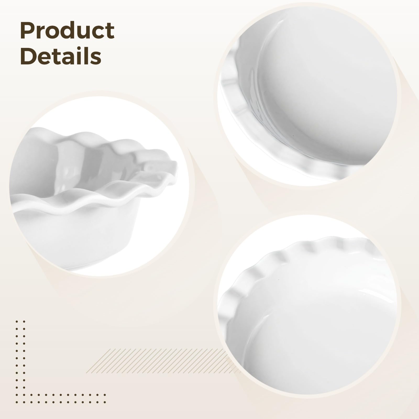 Lot de 2 moules à tarte en céramique, 25 cm, grand plat à quiche profond pour pâtisserie, design ondulé élégant, blanc