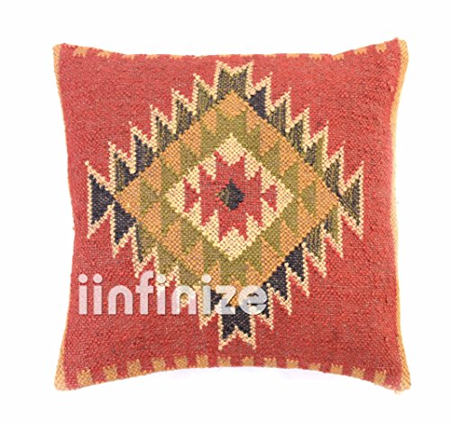 Housse de coussin kilim lot de 4 en jute et laine style bohemien de 45x45 cm pour salon - 7