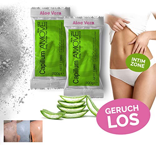400g Capillum AMOVE Aloe Vera Einzel-Beutel [Extra Sanft] - Schmerzfreies Dusch Haarentfernungcreme Pulver mit neutralem Geruch (Körper & Intimbereich)