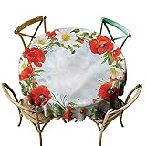 Luunins - Mantel Redondo con diseño de Mariquitas, camomila y Amapola, para Mesa de 24 Pulgadas