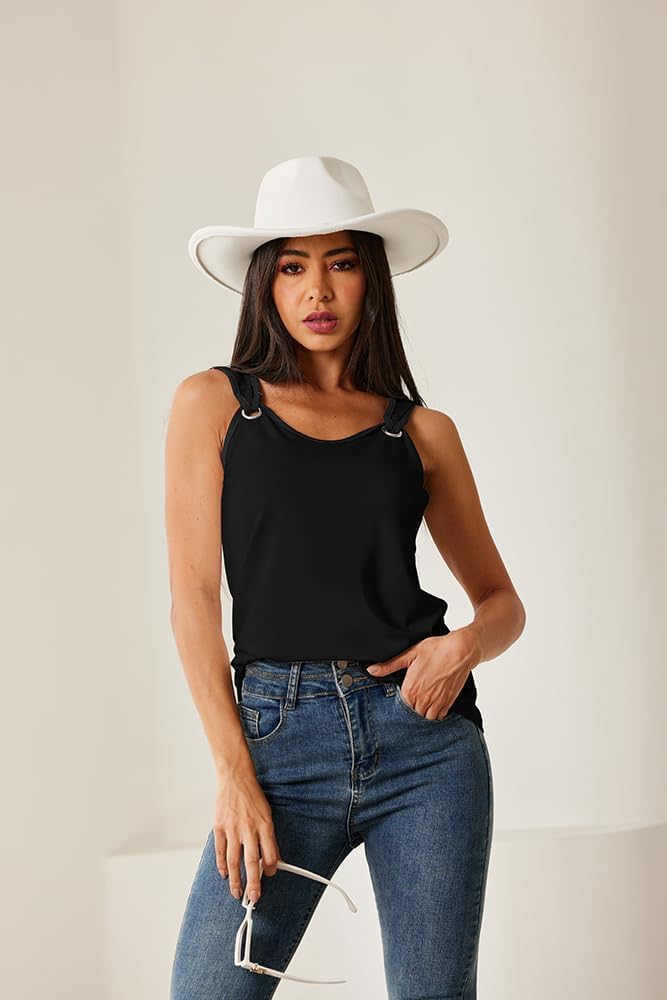 Summer Tank Cute Tops for Women Casual Sleeveless Shirt Loose Fit Scoop Neck O Ring Shoulder Blouse - Image 4