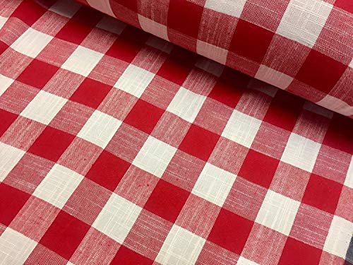 Gingham Linen Checked Fabric Check Material Buffalo Plaid - Dressmaking, Curtains, Home Furnishing - 140cm Wide (RED & White, 1 METRE) - Image 4