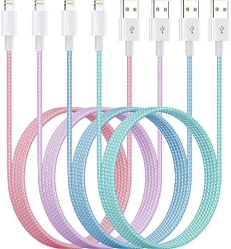 4Colorful Lightning Cable 6FT 4Packs iPhone Charger Nylon Braid Cord Apple MFi Certified for Apple Charger, iPhone 13/12/11/SE/Xs/XS Max/XR/X/8 Plus/7/6 Plus/iPad/iPod