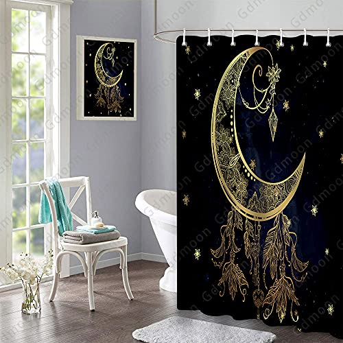 Gdmoon Boho Moon Shower Curtain Mandala Celestial Star Galaxy Starry Sky Tarot Dreamcatcher Bathroom Shower Curtains Set With 12 Hooks, 72X72In, Black, Ylwhgd870 #TOP4