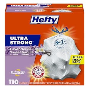 Hefty Ultra Strong Tall Kitchen Trash Bags, Lavender & Sweet Vanilla Scent, 13 Gallon, 110 Count