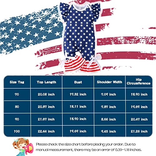 Odasira 4Th Of July Baby Girl Outfits Summer Romper One-Piece Star Stipe Jumpsuit Fly Sleeve Bow-Knot Ruffle 3-6 Blue Blue Star Romper 80Cm Blue Star Romper 80Cm #TOP5