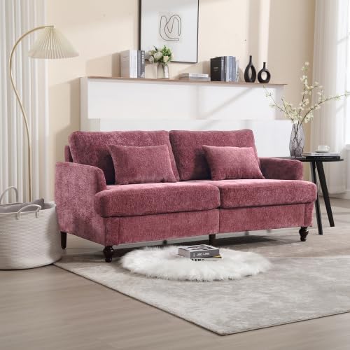 68" Small Sofa Couch, Loveseat Sofa, Mid Century Modern Couch, Comfy Upholstered Chenille Love Seat Couches, 2 Seater Sofa Couch with Pillow and Wood Feet for Living Room Bedroom Apartment