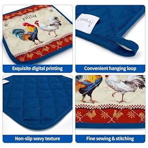 Rooster Oven Mitts and Pot Holders Sets 100% Cotton Heat Resistant, Extra Long Oven Gloves Potholder for Kitchen Cooking Baking Housewarming Rooster Oven Mitts and Pot Holders Sets 100 Cotton Heat Resistant Extra Long Oven Gloves Potholder for Kitchen Cooking Baking Housewarming