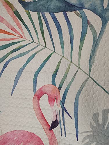 De Leon Collections Coastal Living Pink Flamingo & Aqua Palms Quilt Bedding Set/Size: King Quilt + 2 King Shams - Image 5