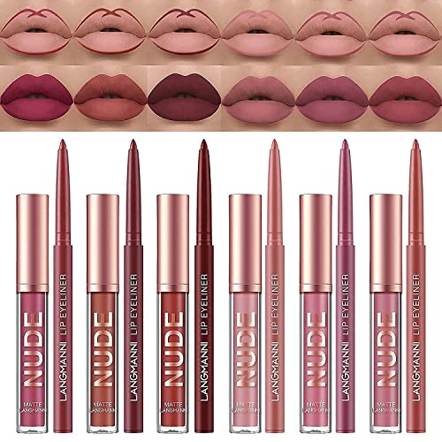 12pcs Lipstick and Lip Liner Makeup Set Velvety Lipstick All in One Waterproof Long Lasting Lips,6 Matte Liquid Lipstick + 6 Matching Smooth Lip Liner Pens,Cosmetics Gift for Girls Lipstick Set