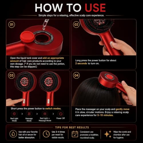 Image of Flexi Madhav Premium Head Scalp Electric Massager Comb | Scalp Massaging Brush with 3 In 1 Hair Oil Applicator | IPX7 Water Resistant,Portable Deep Massager For Hair & Head Relaxation at Home | Shiatsu Massage for Hair Growth /Stress Relax
