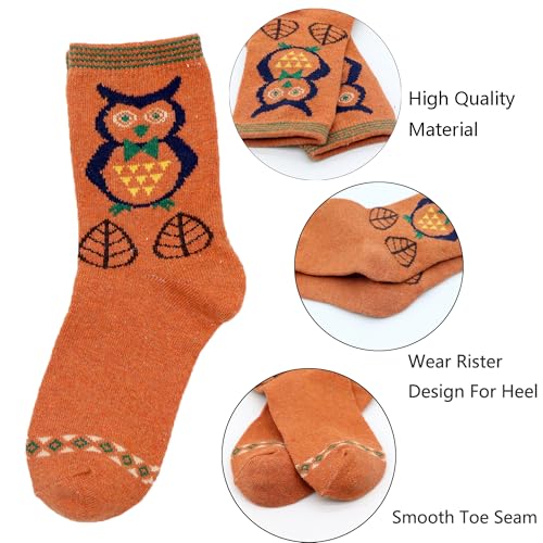 YZKKE 5Pack Womens Warm Wool Soft Cozy Crew Socks Cute Animal Owl Cat Design Sock for Fall Winter Christmas Gifts Size 5-94