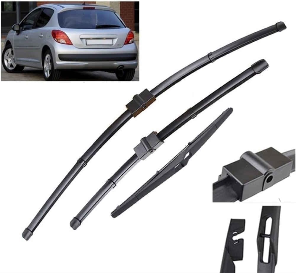 ANYANH Car Windscreen Wipers for Peugeot 207 Hatchback 2006-2014, All-Weather Performance Front Rear Wiper Blades Set Wipers Replacement Kit