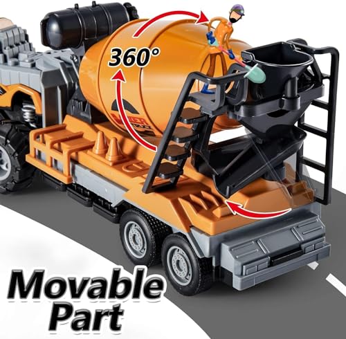 Image of Friction Powered Cement Mixture Transport Truck Toys for Kids, Boys, Girls, 1:43 Die Cast Metal Model Concrate Mixture Construction Miniature Toy, Pull Back Vehicle (Multicolor)