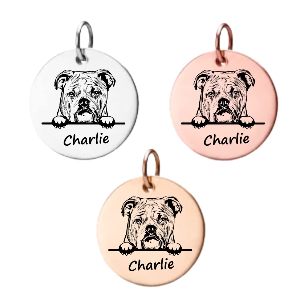 English Bulldog Gifts, Personalized English Bulldog Charm, Custom Engraved Dog Charm