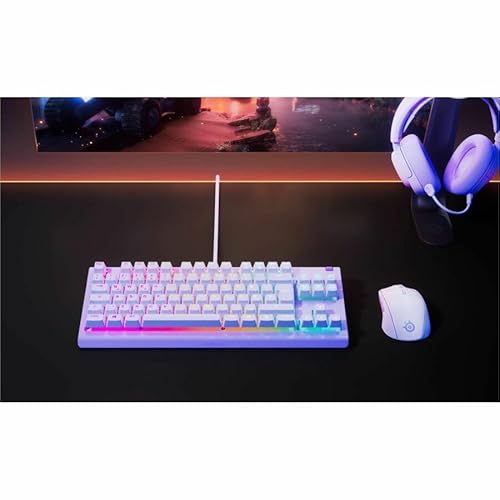 SteelSeries Apex 3 TKL ラベンダー RGB ゲーミングキーボード — テンキーレスコンパクトフォームファクタ — 8ゾーン RGBイルミネーション — 耐水性 防塵 — ささやく静かなゲーミングスイッチ