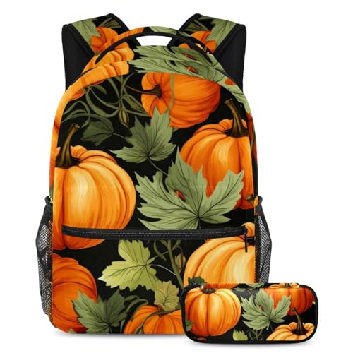 Sac à livres citrouille de Thanksgiving pour adolescents avec trousse scolaire