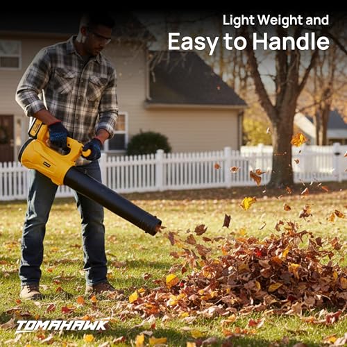 Image of TOMAHAWK TLB-40 20V Cordless Leaf Blower - Dual 3.0Ah Batteries, 6-Level Variable Speed, 125 MPH Air Speed, 450 CFM Air Volume | Lightweight Garden & Home Cleaning Blower with 2 Nozzles & Carry Bag