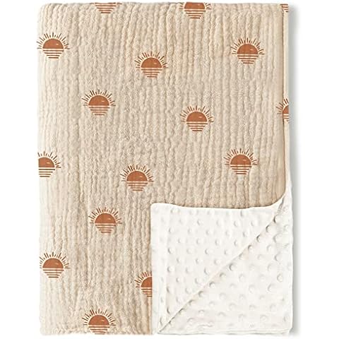 Konssy Baby Blankets with Muslin Cotton Front and Dotted Fleece Backing Cover