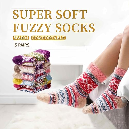 Image of SISOSOCK 5 Pairs Fuzzy Soft Cozy Comfortable Socks for Women, Casual Sleep Comfy Socks, Perfect Warm Winter Gifts for Women