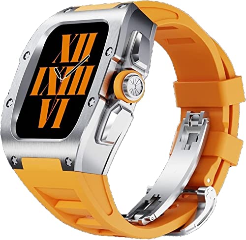 Bracelet caoutchouc Apple Watch 45mm fermoir titane lunette métal iWatch SE