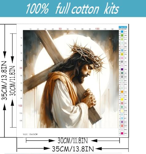 Image of Jesus Stamped Cross Stitch Kits for Beginners Adults, Dimensions Needlepoint Art Crafts,Counted Cross Stitch Kits Embroidery Kits for Beginners Adults for Home Decor 13.8X13.8inch