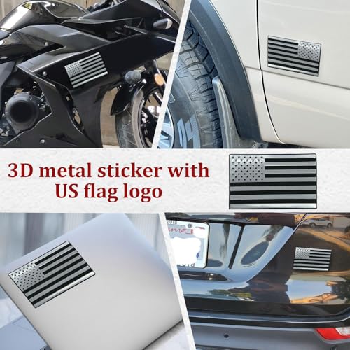 Image of 2PCS American Flag Decal Bumper Sticker, Embossed 3D Metal All Black American Flag Emblem Decal Stickers, 5 inch x 3 inch Matte USA Flag Car Decals Universal for Car Truck SUV Motocycle Boat (Silver)
