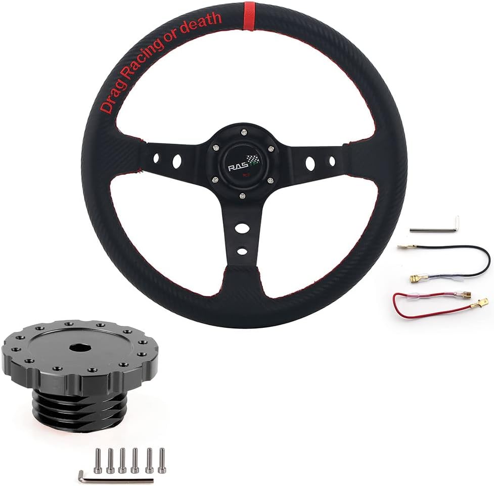 RASTP 350mm Racing Steering Wheel with Sim Racing Gaming Steering Wheel Adapter Fit for Thrustmaster T500 / T300 / TS-PC,TS-XW (Black-Black)