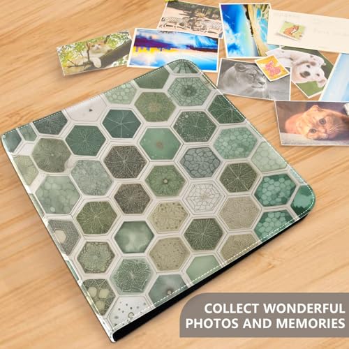 Álbum de Fotos Scrapbook Adhesivo DIY Patrón Panal con Plantas Verde, Encuadernado de 3 Anillos, 40 Páginas, 8x10 para Memorias miniatura 5