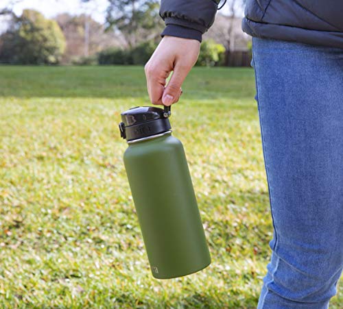 Mira 32 Oz Stainless Steel Water Bottle - Hydro Vacuum Insulated Metal Thermos Flask Keeps Cold For 24 Hours, Hot For 12 Hours - Bpa-Free One Touch Spout Lid Cap - Olive Green #TOP3