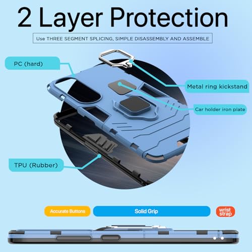 Image of Pikkme Oppo Reno 10 Pro Plus 5G Back Cover | D5 Tough Armor Bumper | 360 Protection Case | Ring Holder Stand Case for Oppo Reno 10 Pro Plus 5G (Blue)