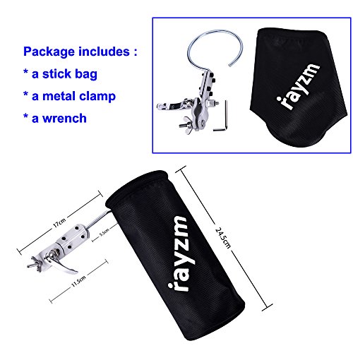 Rayzm Drum Stick Bag Holder, Nylon Mallet/Brush/Beater Stick Holder With Aluminum Clamp For Drum Kit & Music Stand (1.5-3Cm Diameter Pole), Up To 12 Pairs Of Sticks #TOP1