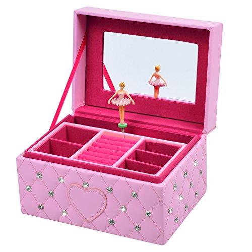 Smonet Musical Jewelry Box, Ballerina Girl's Jewel Storage Case, Twinkle Twinkle Little Star Tune, Pink