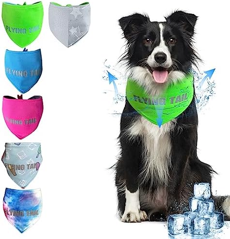 Dog Summer Cool Down Bandana, 3 Layers Special Cooling Materials, Using Water Cool Down, Reversible and Wet Reveal Ice Bandana, Cooling Reflective Dog Bandana (Green.L)